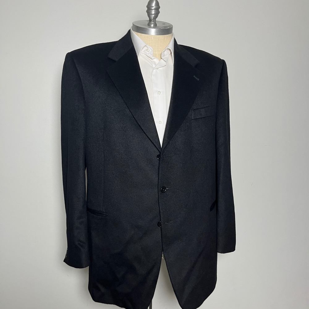 Today's Man Sport Coat Mens 38R Black Solid Cashmere Wool Italian Blazer